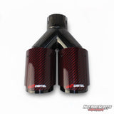3.5 inch. Red Carbon fiber slash cut black chrome dual exhaust tips (straight) NASTYCARTEL