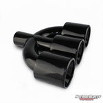 4 inch. Gloss black rolled edge triple exhaust tips