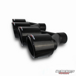 4 inch. Black carbon fiber rolled edge dual quads exhaust tips (LR pair)