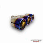 4 inch. Burnt rolled edge triple exhaust tips