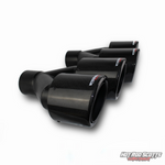 4 inch. Black carbon fiber rolled edge dual quads exhaust tips (LR pair)