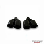 4 inch. Glossy black slash cut dual quads exhaust tips (LR pair)